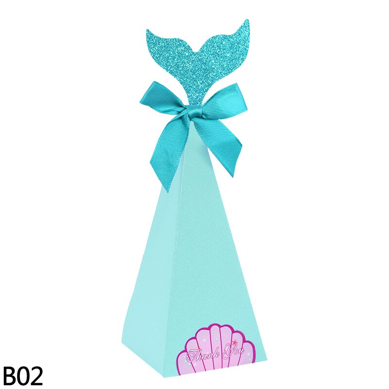 Mermaid Snoep Box Diy Papier Doos Zakken Mermaid Verjaardag Decoraties Kleine Zeemeermin Geschenkdoos Voor Kids Birthday Party Favor Supplies: B02 / 10pcs