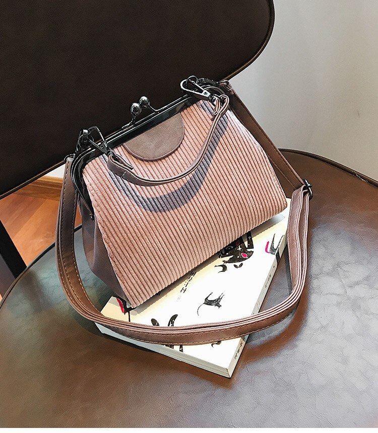 Kleine clutch handtassen gestreepte corduroy dames messenger bags merk retro schelp handtas kleine schoudertas  kl527: Roze