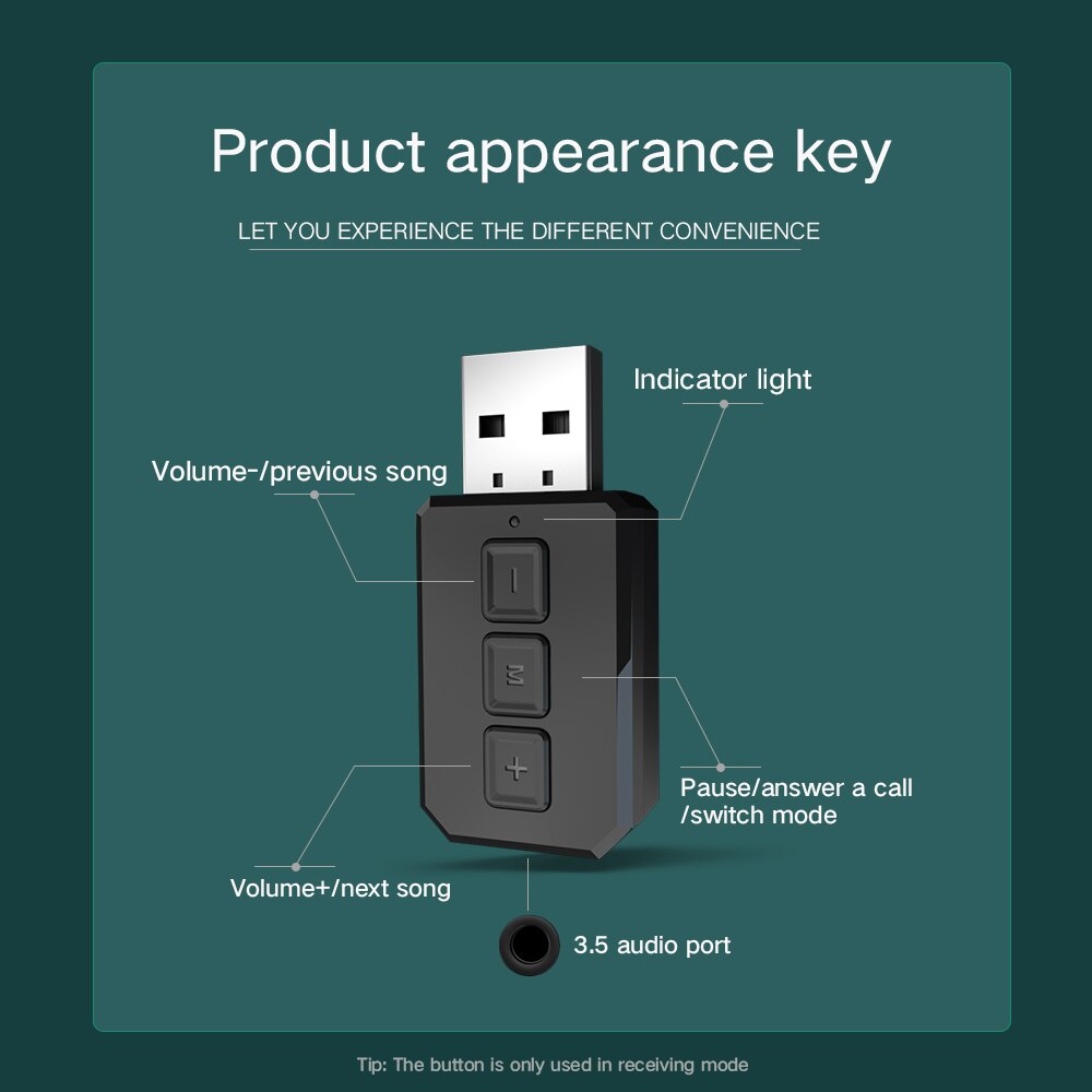 3.5mm AUX Stereo Wireless Adapter USB Bluetooth Transmitter Receiver TV Speaker Earphone Mini Car Music Bluetooth Transmit