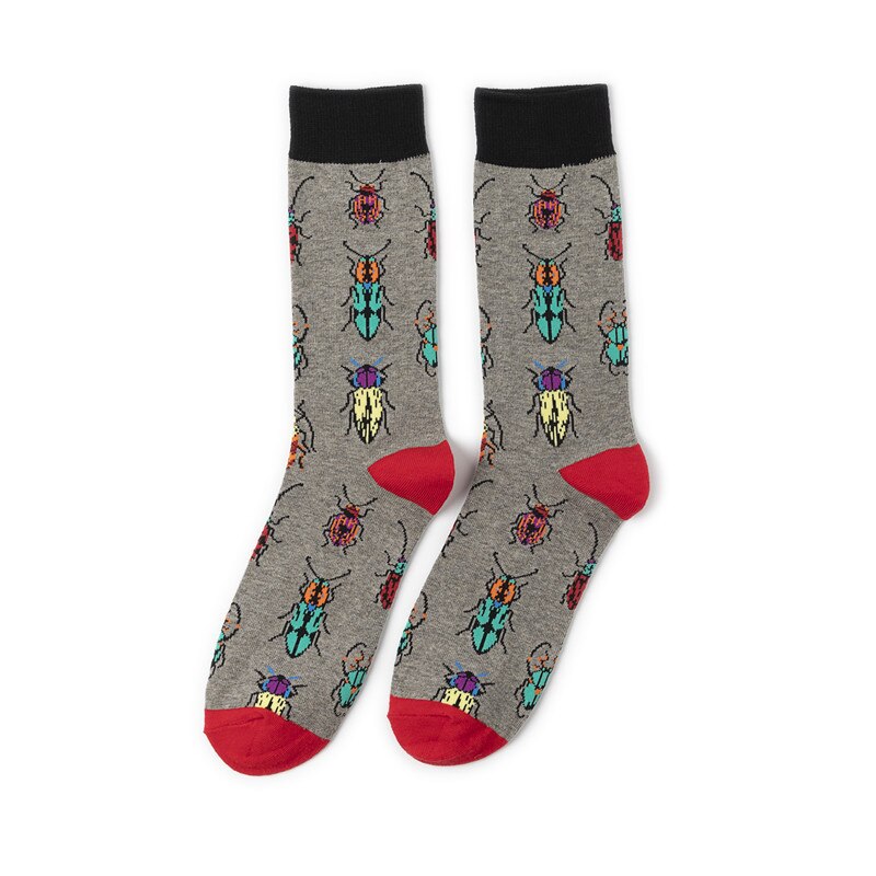 Dessin animé motif impression chaussettes cocotier Kiwi fruits crème glacée ananas insectes oiseau mignon Fun hommes coton chaussette décontracté: 1