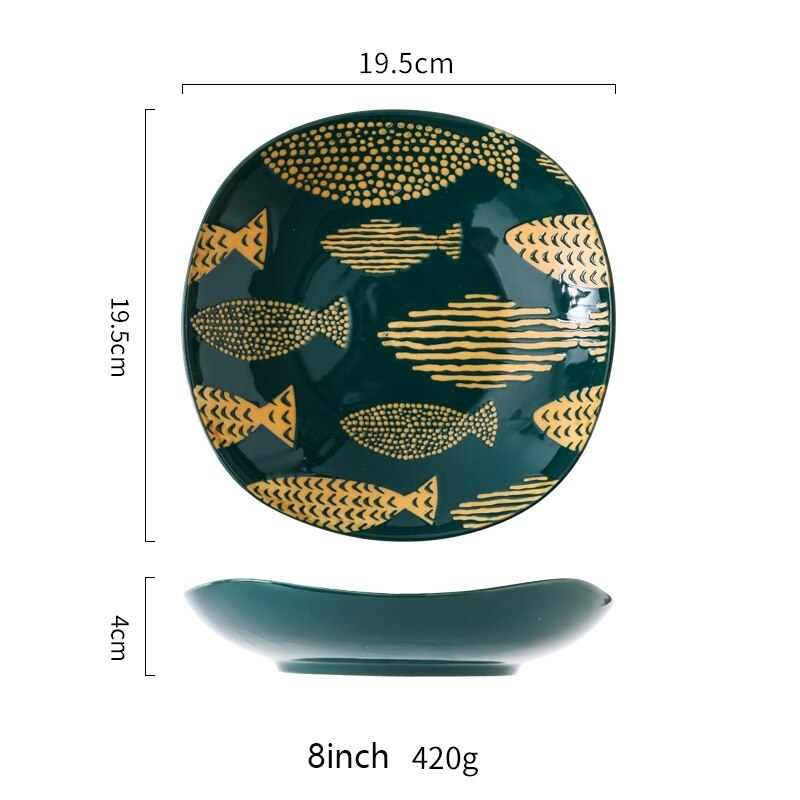 Os chine ustensiles de cuisine porcelaine carré assiette creuse assiette boulette nordique sous-glaçure ménage ustensiles de cuisine porcelaine: Green  B