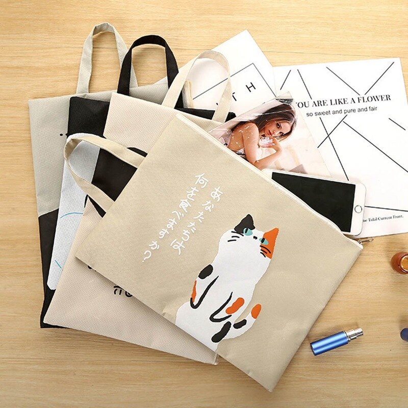 Cute A4 Document Bag Cat Folder Bag Cute Kawaii Large Capacity Oxford Cloth Documents Folder For Students