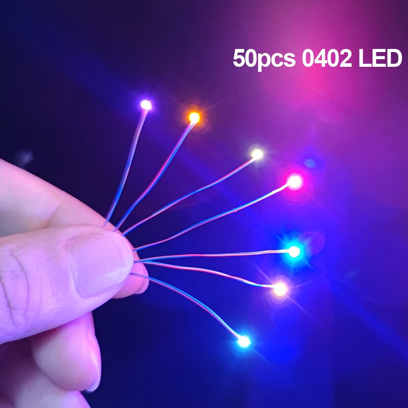 50pcs Pre-wired #0402 Smd Leds,with free Cr2032 3V button battery box,30cm Connection Wires hobby Model Kit for Gundam Lighting