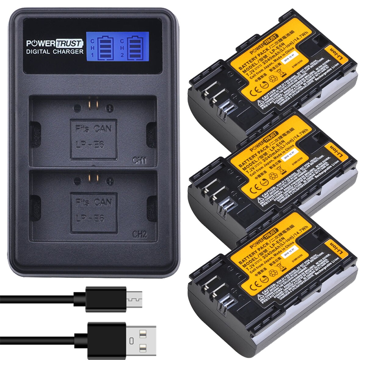 LP-E6 LPE6 LP-E6N Batterij Japan Mobiele + Lcd Usb Lader Voor Canon Eos 5D Mark Ii, ds Mark Iii, 5D Mark Iv, 5DS, 5DS R, 6D, 7D, 7D: 3Battery and Charger