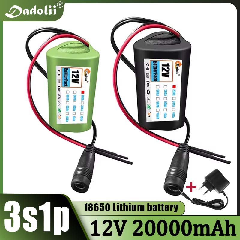 Paquete de batería 12V 18650, baterías recargables de iones de litio 3S1P de 2000mah con placa de protección de celdas de litio BMS + cargador de 12,6 V