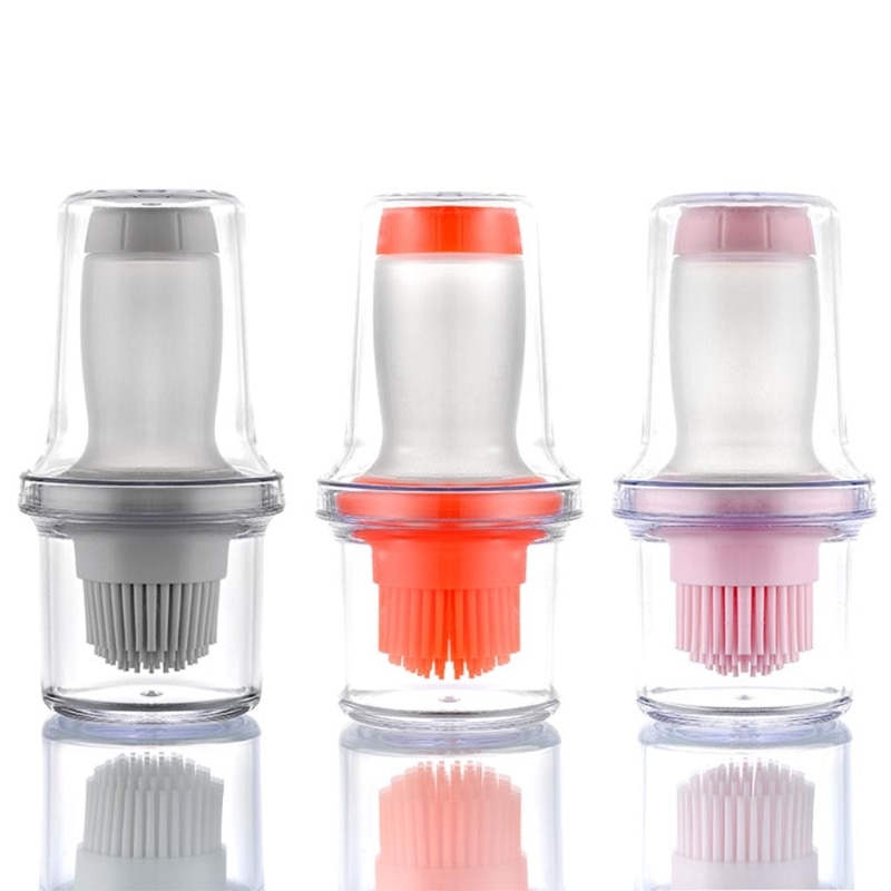 BBQ Oil Bottle Brush, Portable Silicone Oil Brush Bottle Barbecue Brush with Protective Cover Baking Great for BBQ, Picnic
