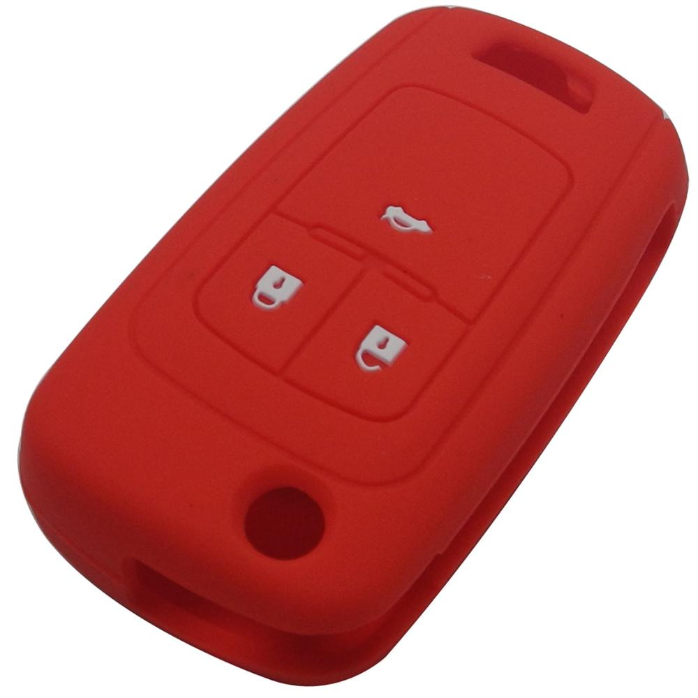Funda de silicona para la llave del coche con control remoto billechave para Chevrolet Cruze Holder 3 botones de goma Flip Protector de llave plegable: red