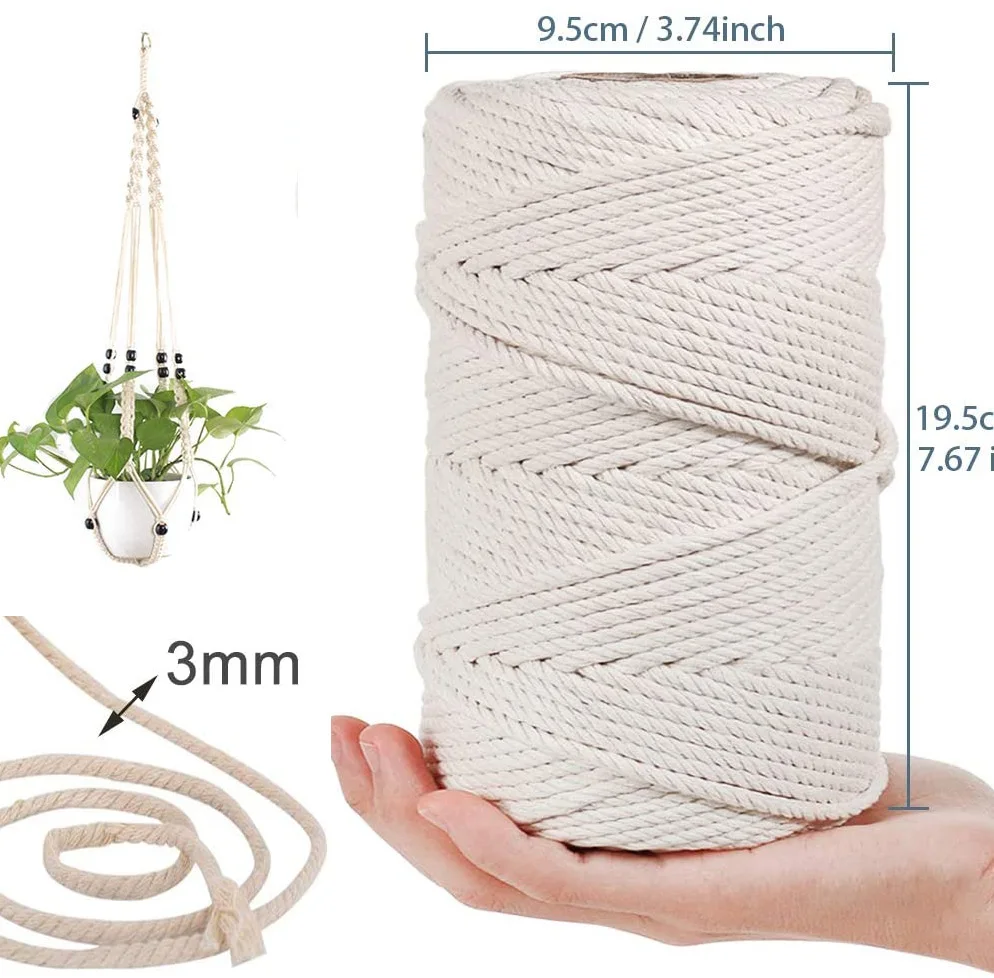 1/2/3/4/5/6/8/10mm Macrame Cord Natural Cotton Cord Twisted String For DIY Craft Knitting Making Plant Hangers Wall Hangings