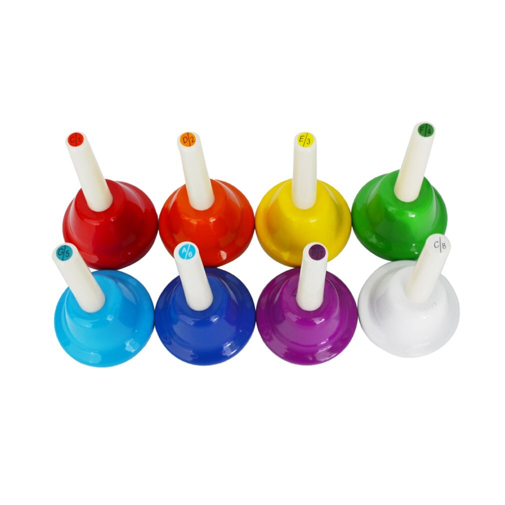 8 unids/set colorido Metal ritmo 8 Nota mano conjunto de campana instrumento Musical percusión educación para niños