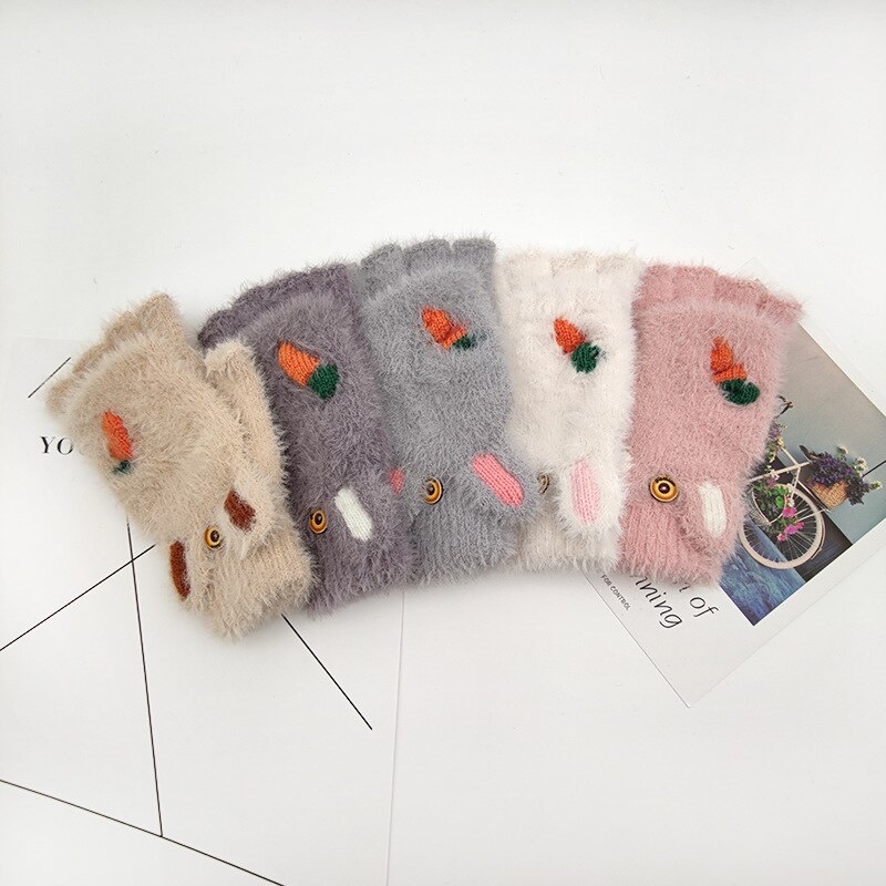 Girl Cute Clamshell Gloves Winter Warm Gloves Writing Half Piece Gloves
