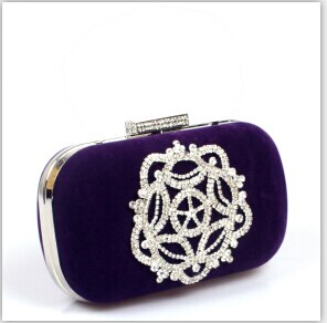 Velvet diamonds wine red evening bags mini purse clutch with chain shoulder evening bag for wedding: Purple