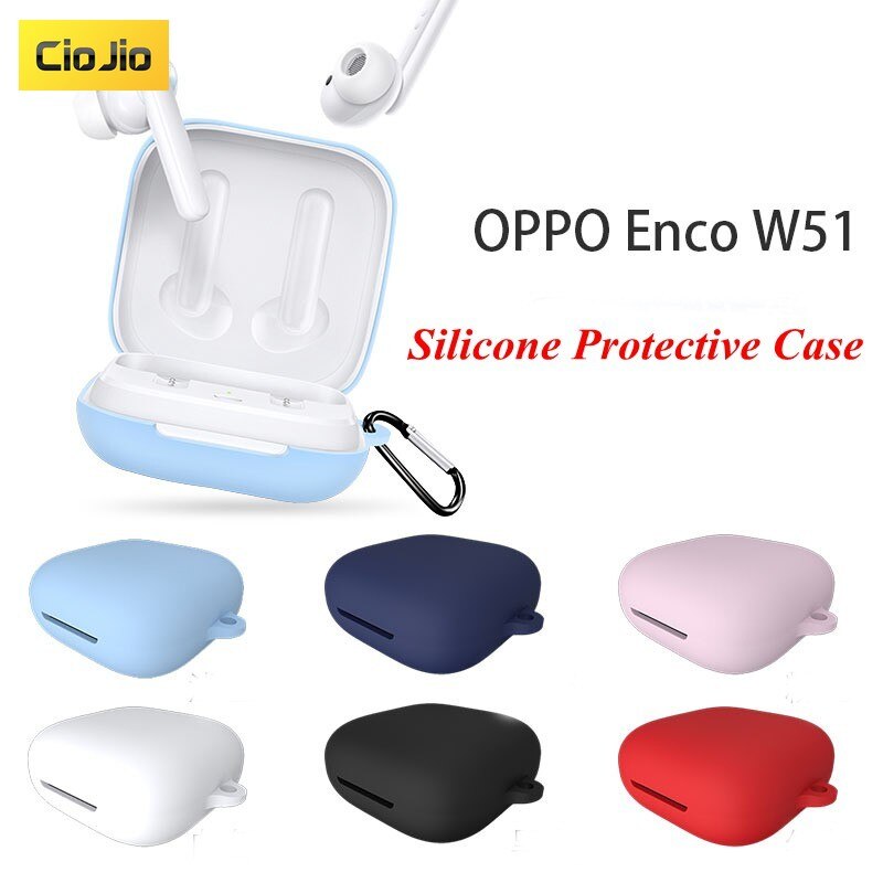 Funda protectora de silicona blanda con hebilla antipérdida para OPPO Enco W31/W51