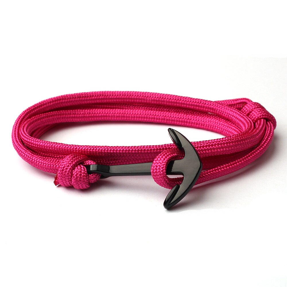 Kotwica bransoletki mężczyźni Double strand Nautical Survival Rope bransoletka Paracord kobiety czarna klamra sportowa ze stali nierdzewnej: Rose Red rope