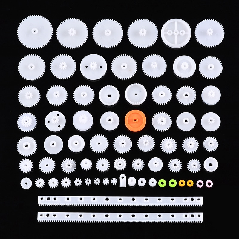 Caja de engranajes de plástico blanco mezclado, polea, correa de engranaje de gusano, Kit de herramientas de bricolaje para Robot, 75 unids/lote