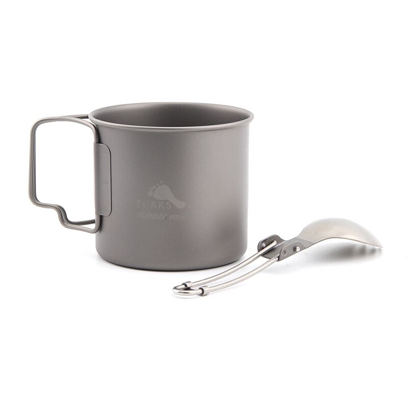 TOAKS Pure Titanium Cup Ultralight Outdoor Mug without Lid and Foldable Handle Camping Tableware Folding Spoon 375ml 450ml: 375ml cup Spoon