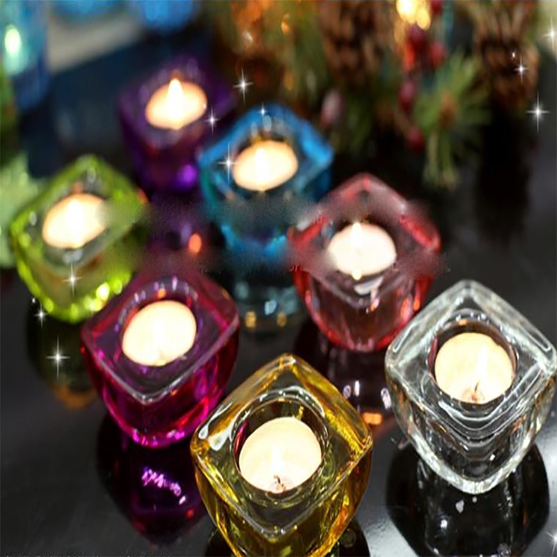 7 stk glas lysestage stearinlys middag stearinlys kop bord bryllup valentinsdag dekoration tomme stearinlys krukker: Firkant