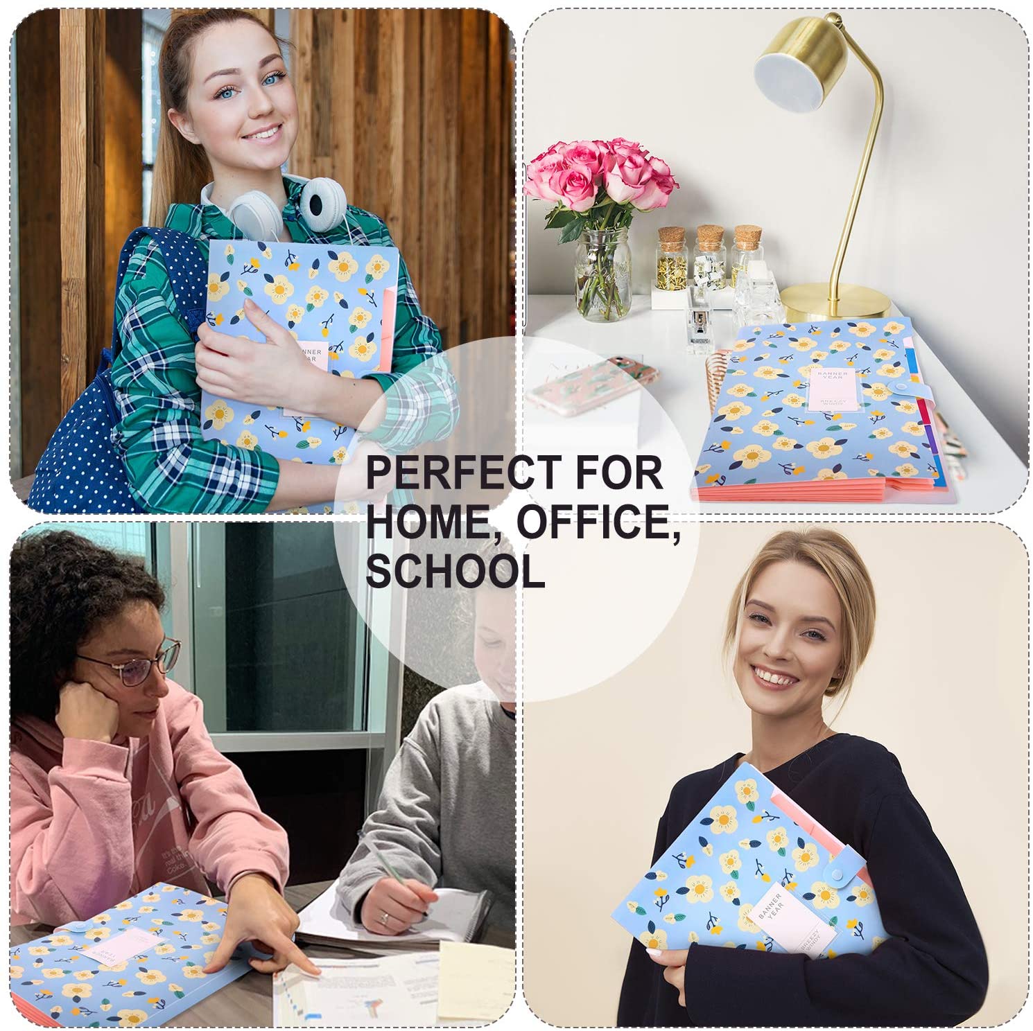 A4 File Folders with Labels, 5 Pockets Expanding File Folder with Snap Closure Accordion Document Organizer for School ,Office