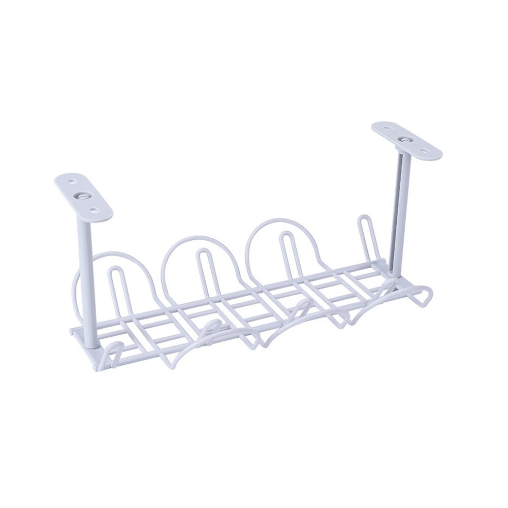 Porte-câble sous le bureau, étagère, plateau, adaptateur de bande d&#39;alimentation, fil suspendu, panier de rangement: WHITE