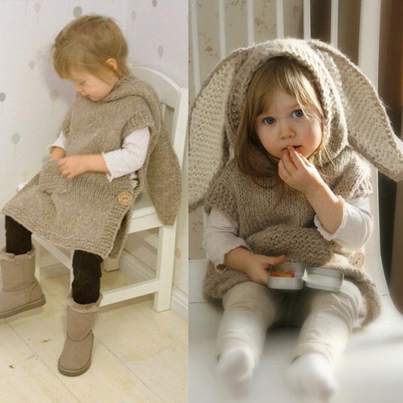 Kanin øre sweater sød sweater børnetøj til børn tykkere varm hættetrøje og strik behagelig sweater