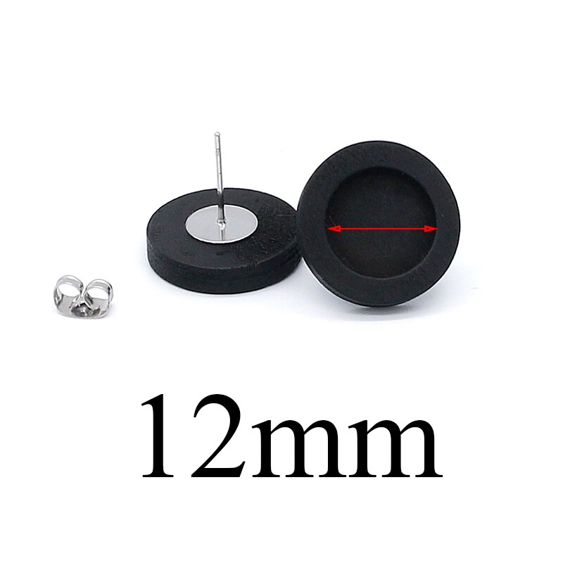 20 Stks/partij Zwart Blank Hout Cabochon Earring Base Rvs Post Stud Oorbellen Instellingen Fit 12Mm Voor Diy Sieraden bevindingen: fit 12mm