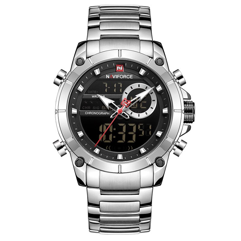 Relojes de hombre NAVIFORCE de la mejor , reloj deportivo a la para hombre, reloj de pulsera de cuarzo resistente al agua de lujo, reloj con fecha para hombre, reloj Masculino: silver