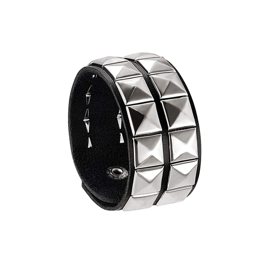 Punk Rock Studded Bracelet Set Spiked Leather Cuff Bracelet for Men Women 80s Wristband Emo Bracelet Adjustable: Vermeil