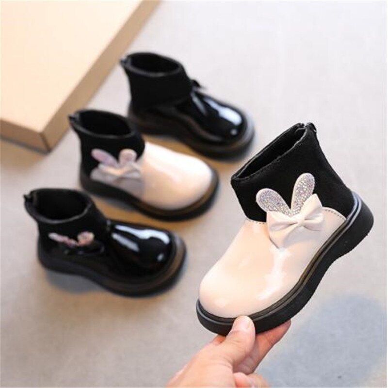 Schleifen-lackleder-kinderschuhe, stiefeletten, chelsea-Stiefel für babys, winterschuhe für freundlicher, mädchenschuhe, schneestiefel für #39- 1-6