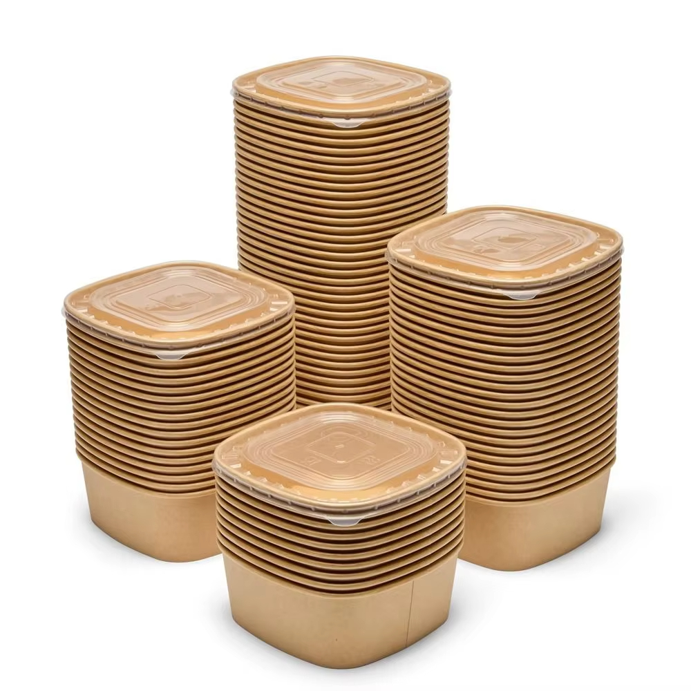 Quadratische Kraftpapier-Quadrat-Lunchbox, Einweg-Lunchbox, schnell-Lebensmittel-Verpackungsbox, Papierschalen mit Deckel, quadratische Bento-Boxen für Höhle Haushalt