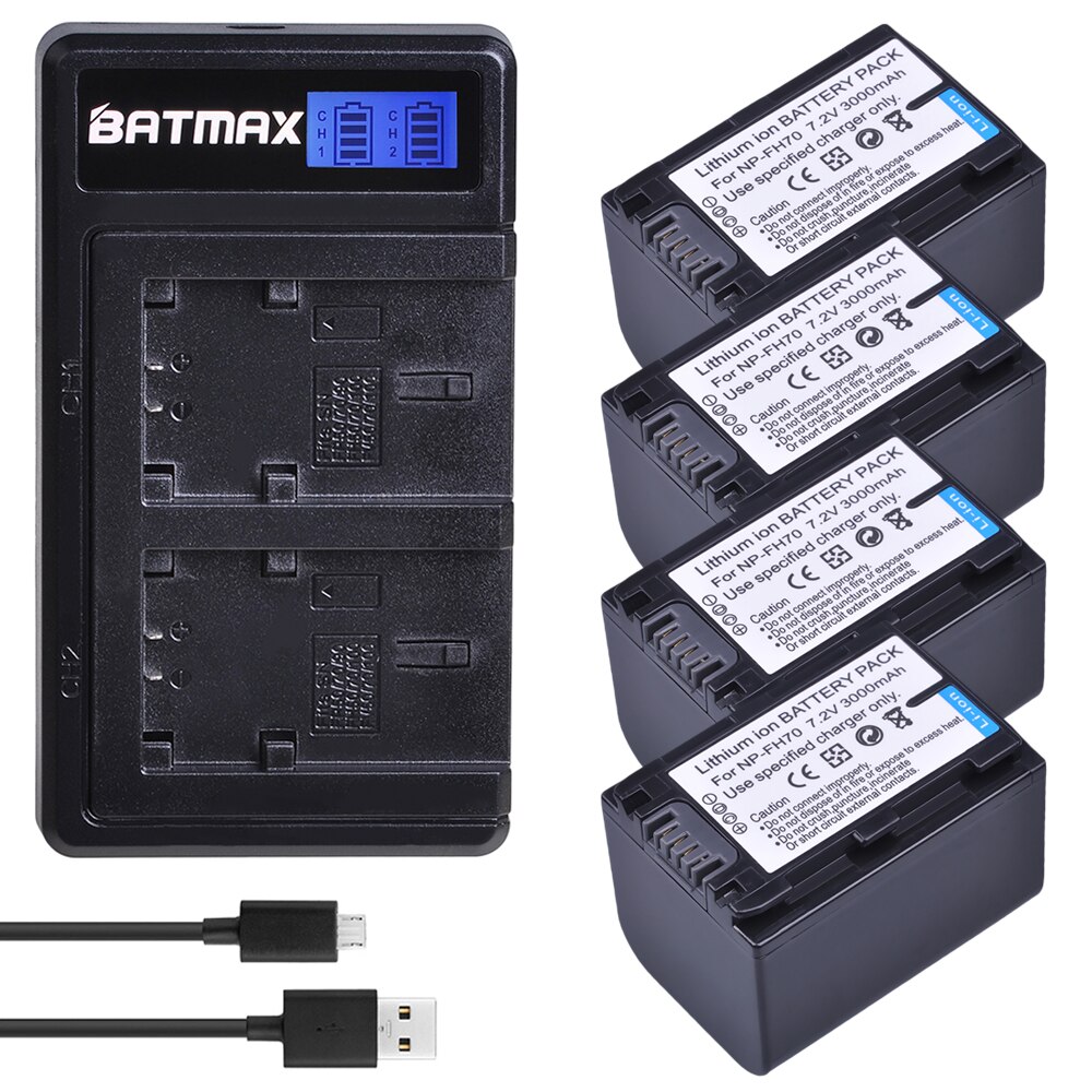 2 sztuk 3000mAh NP-FH70 NP FH70 bateria + LCD ładowarka z podwójnym portem USB dla Sony NP-FH30 NP-FH40 NP-FH60 NP-FH50 NP-FH70 HDR-XR serii: 4Pcs set