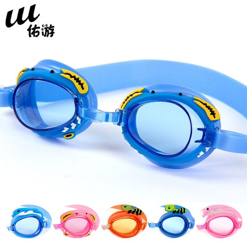 Youyou Children Swimming Glasses Adjustable Eyeglass Belt Nose Swim Goggles Water-proof Anti-fog Frame Pool Blue: blue crab