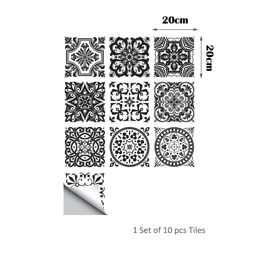 15/20CM European Black and White Retro Ceramic Tile Kitchen Greaseproof Stickers Waterproof Self-adhesive DIY Wall Stickers: 20x20CM