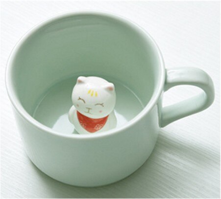 Cartoon Ceramic Mugs Cute Animal Coffee Milk Tea Cup 220ml Novelty Birthday Mugs: Cat