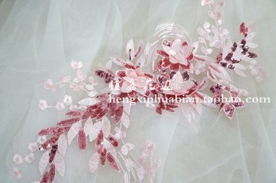 Paars/Groen/Roze Pailletten Borduurwerk Drie-Dimensionale Bloem Kant Rok Borst Decoratie Diy Doek Stickers Accessoires: Pink