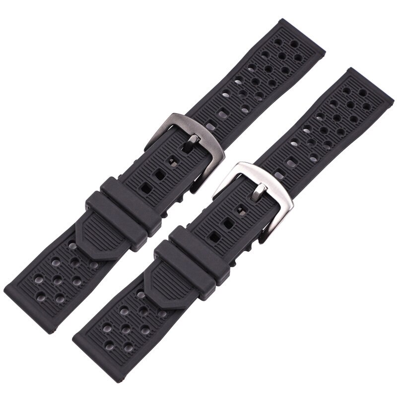 Pulseiras de silicone preto à prova dwaterproof água borracha macia 22mm pulseira relógio acessórios 316l aço fivela