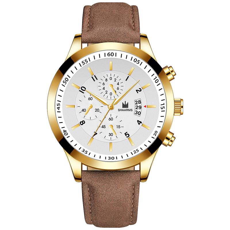 Shaarms herenhorloge met zwarte leren band, quartz polshorloge, sporthorloge voor heren, relogio masculino, reloj hombre: En
