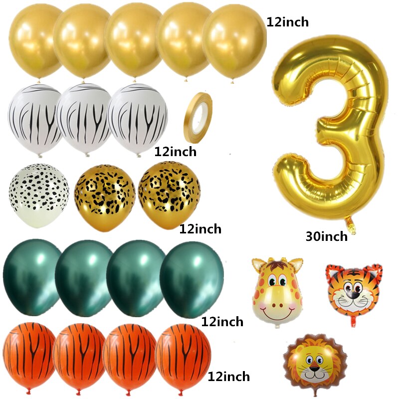 Børn safari dyr fødselsdagsfest balloner guld digital ballon buket løve tigher giraf ballon stativ zoo dyr ballon tegn: 3