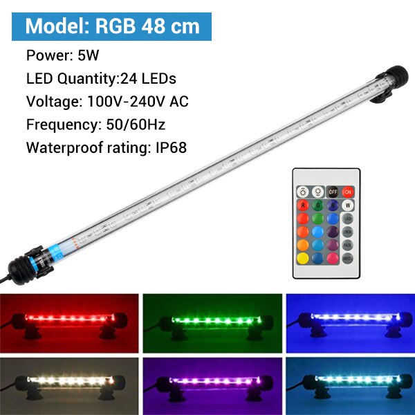 NICREW Aquarium Licht LED Wasserdicht Aquarium Licht Tauch Lampe 5050 SMD LED Bar 18-48CM Beleuchtung für Aquarium 100 V-240V: RGB 48cm