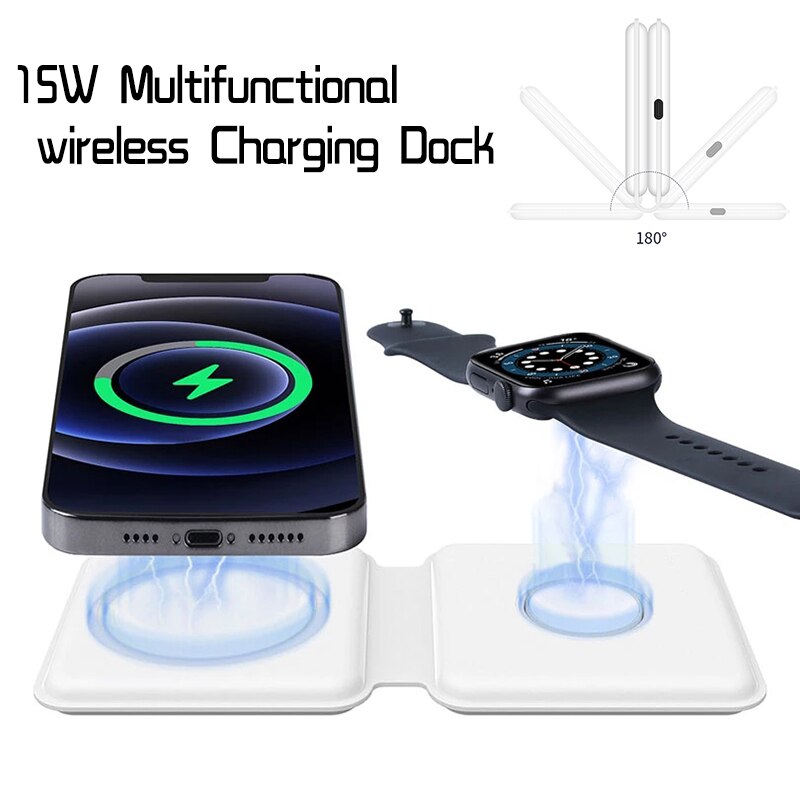 2 in 1 Folding Wireless charger for iphone 8 11 12 12pro xs xr phone charger for apple watch Magsafing charging station