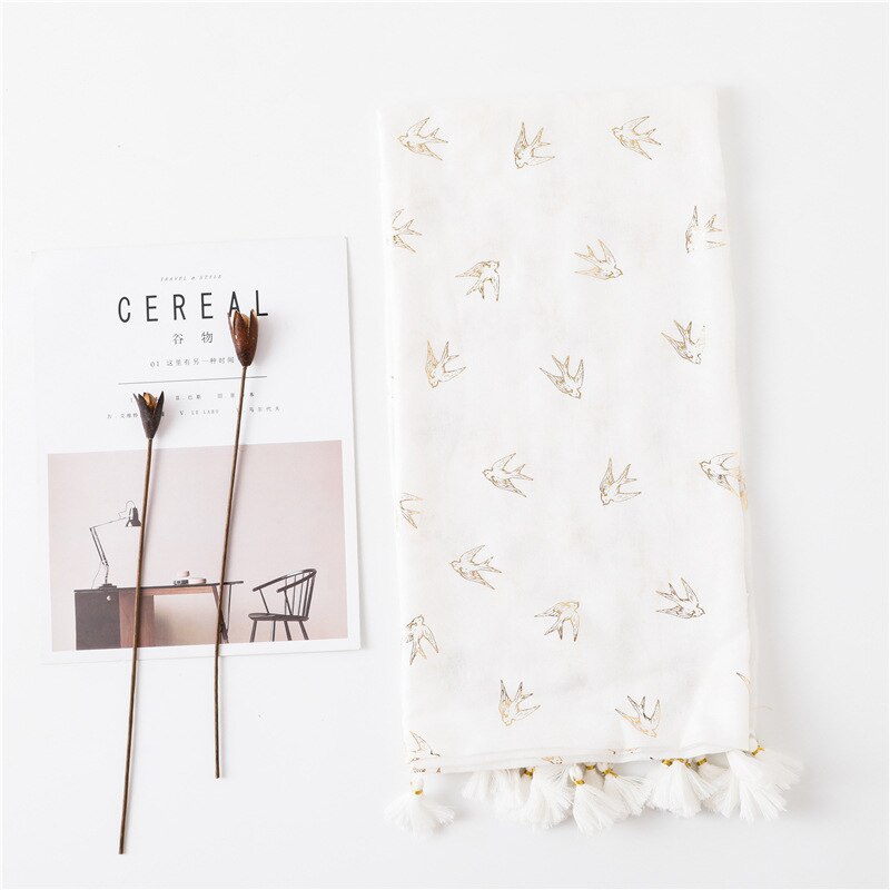 dyr skrive ut bomull skjerf til kvinne blomster svelg fugl pareo sarong badesuite dekke opp: Aa20070 hvite