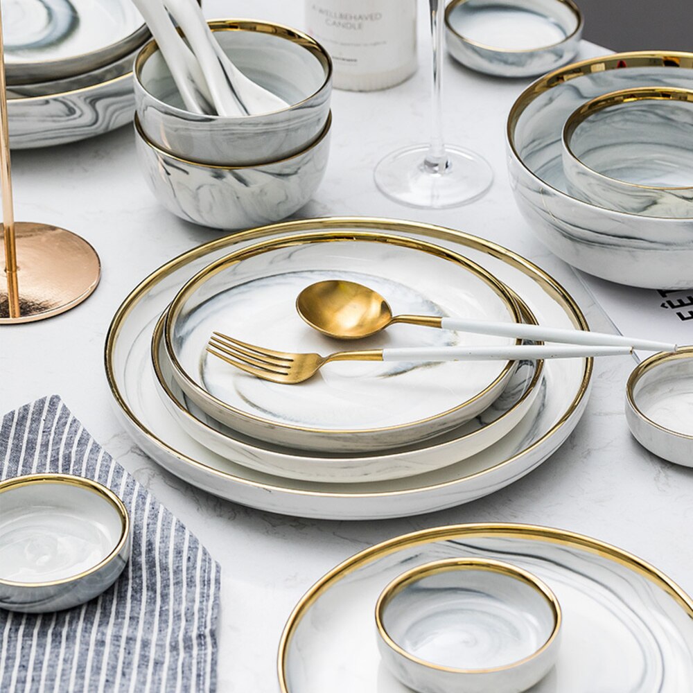 Service de table assiette en céramique, bol , assiette domestique moderne européenne et occidentale, ensemble de bols alimentaires