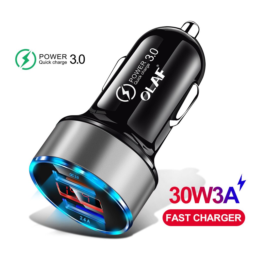 Olaf qc 3.0 usb carregador de carro para samsung a50 s9 carga rápida 3.0 30w 3a carga rápida carregador de carro 2 porta usb carregadores do telefone móvel: Silver Car Charger