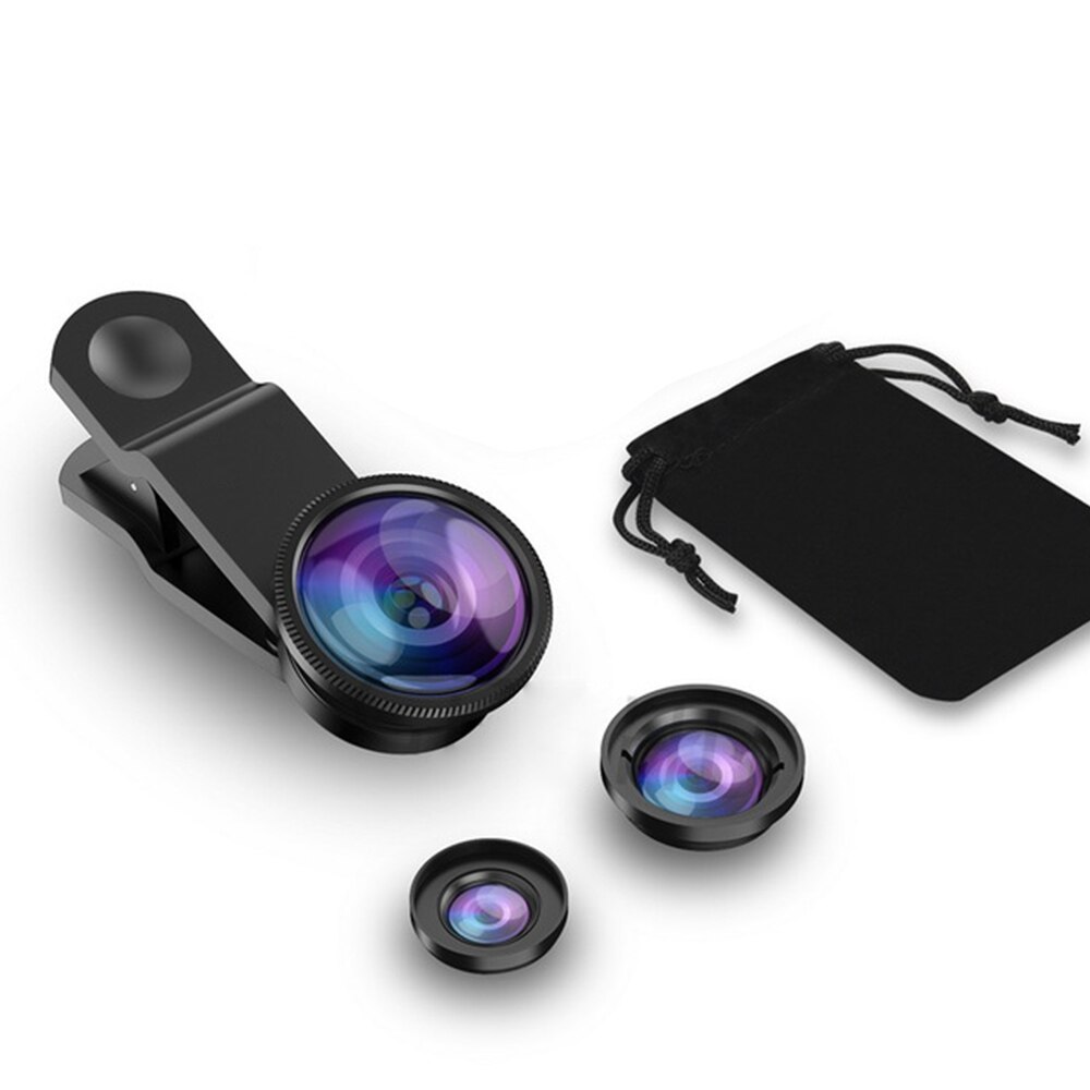 Universal 3 in1 Wide Angle Macro Fish Eye Lens Camera Mobile Phone Lenses For iPhone 6 6s 7 8 Plus For Samsung Note 8 9 S9 Plus