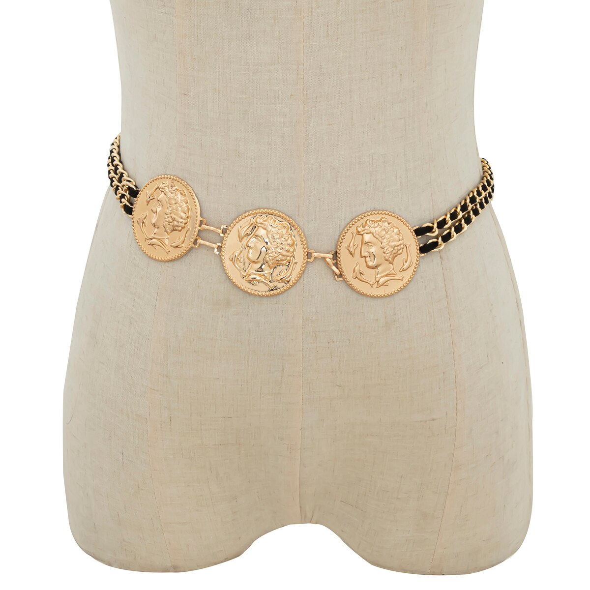 SHIXIN Punk Black Flannel Cross Chain on the Waist Belt for Women Jewelry Ladies Waist Chains Belts for Dresses: Gold Color