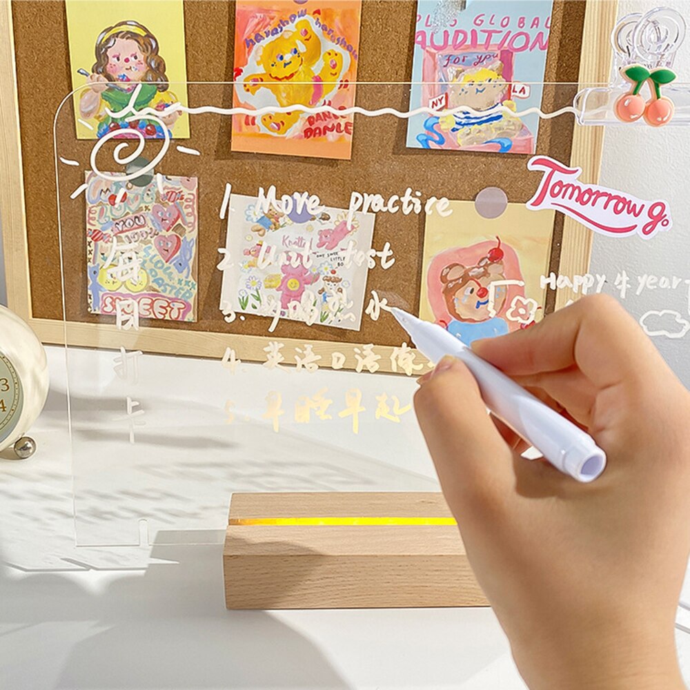 Acrylic Note Board Usb Memo Message Board For Sticky Notes Name Card Phone Holder Desktop Decoration Night Light
