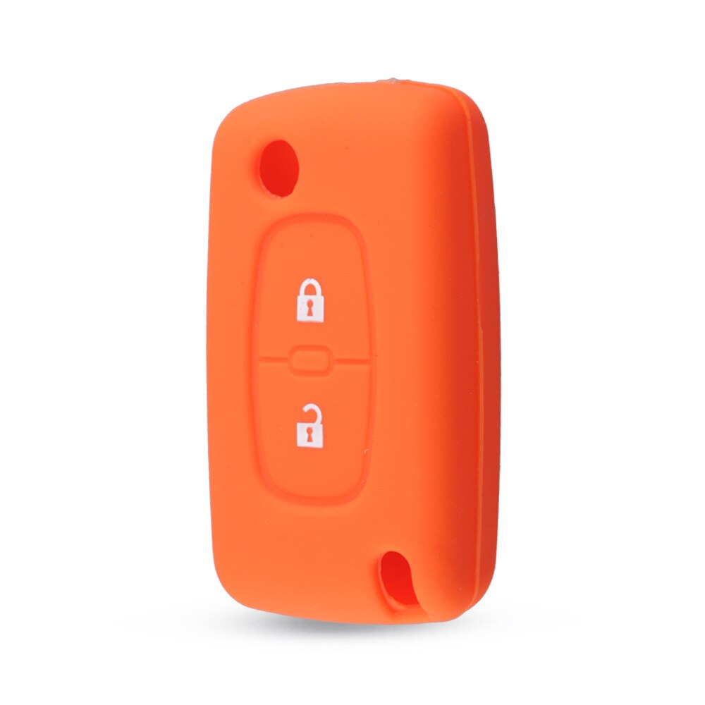 KEYYOU-funda de silicona con 2 botones para mando a distancia, funda para llave de coche, para Peugeot 206, 207, 307, 308, 407, 607, Citroen C3, C4, C4L, C5, C6: orange
