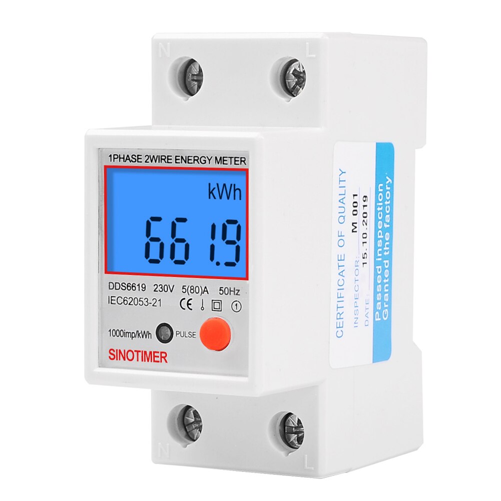 Single Phase Digital LCD Kwh Wattmeter Power Consumption Electric Din Rail