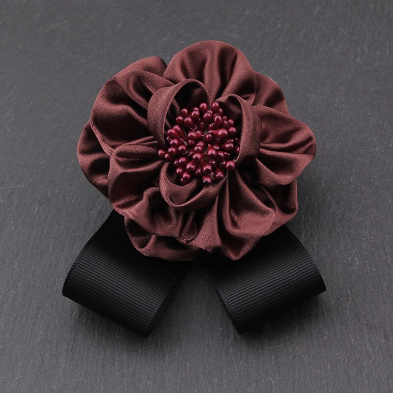 Koreanisch Stoff Band Bogen Brosche Rose Blume Bowknot Krawatten Korsage Broschen Kragen Stift für Frauen Kleidung Zubehör: rot wein