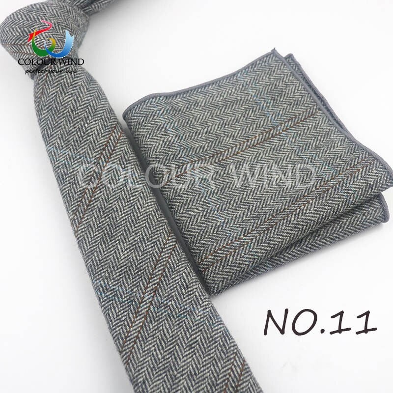 Formal Men's Wool Neck Ties Narrow Striped Solid Color Ties Set Soft Pocket Square Handkerchief Sets Lots: 11