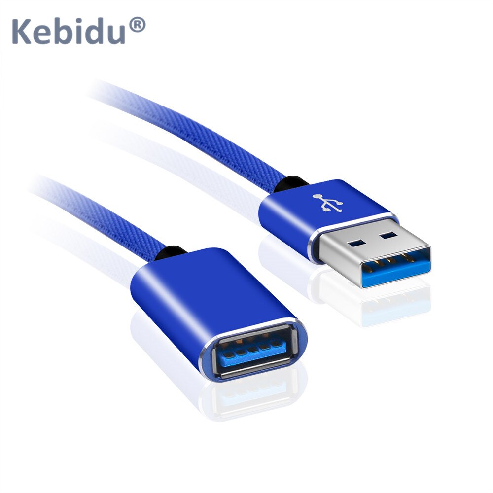 Kebidu tv usb port forlænget kabel usb 2.0 data sync forlænger kabel ledning nylon usb forlænger kabel til pc ssd hdd printer: Blå