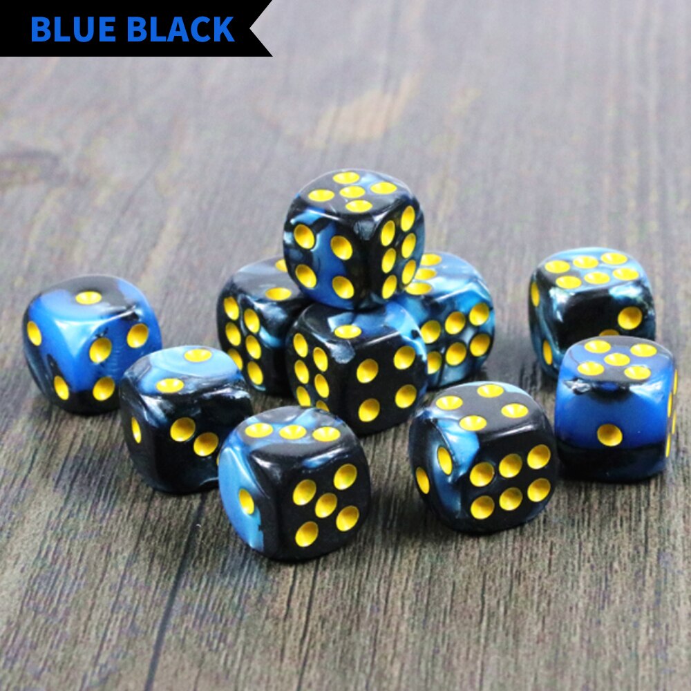 10pcs 16mm dadi angolari rotondi acrilici D6 puntini modellati dadi da gioco bicolore per giocattoli di intrattenimento per feste da Club: Blue Black